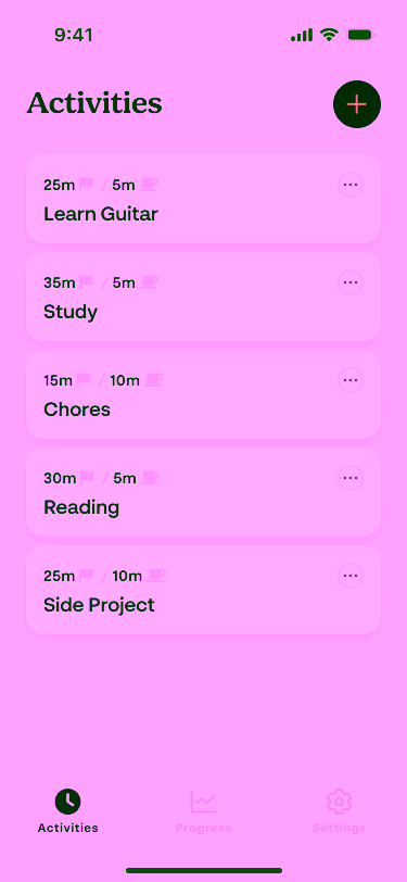 Oradoro activities list screen